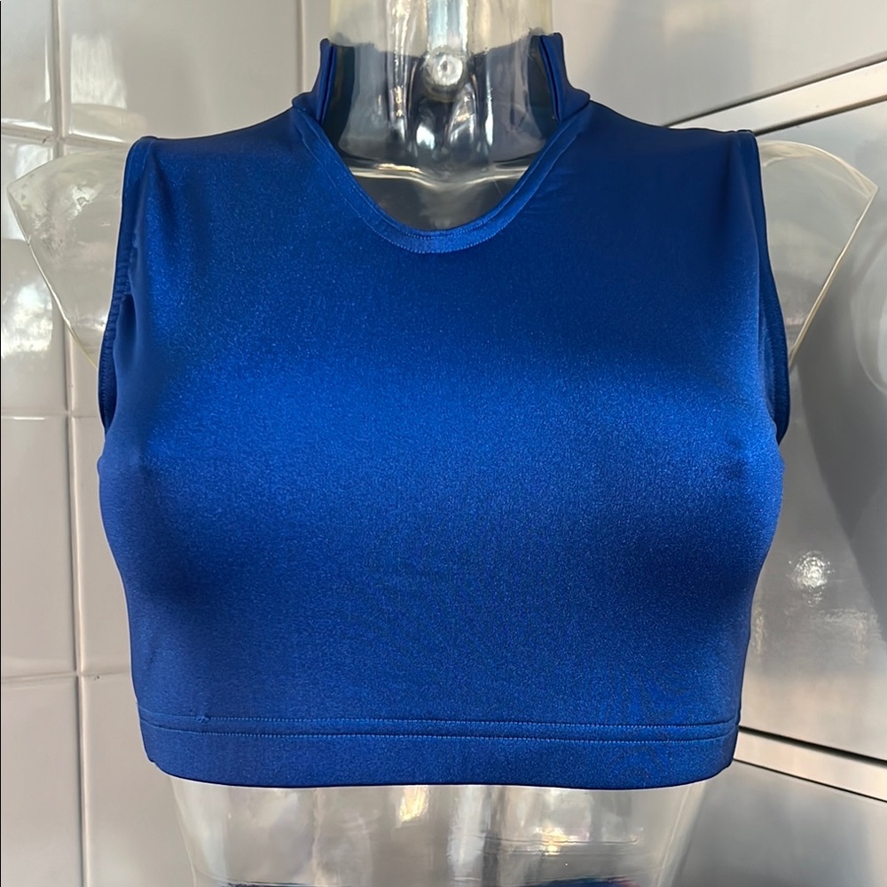 Cheer/Dance Mandarin Collar Spandex Midriff Shell Top M NWOT Navy